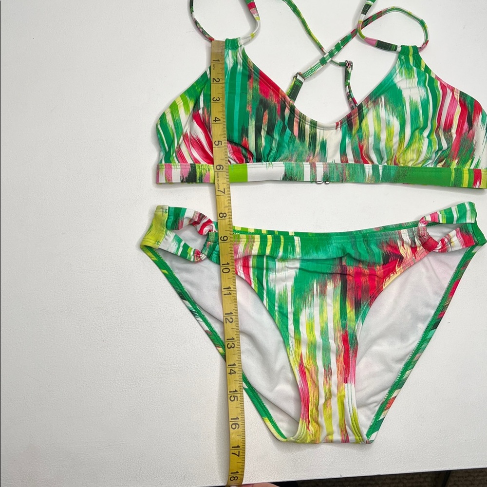 Athleta Wailea Scoop Crisscross Green Pink Striped Bikini small - Picture 6 of 9